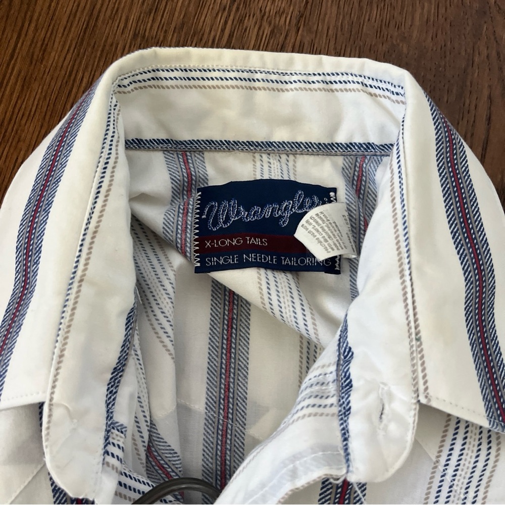 Vintage Wrangler X Long Tails Pearl Snap Button Striped Short sleeve 2 pocket 16 - Picture 8 of 9